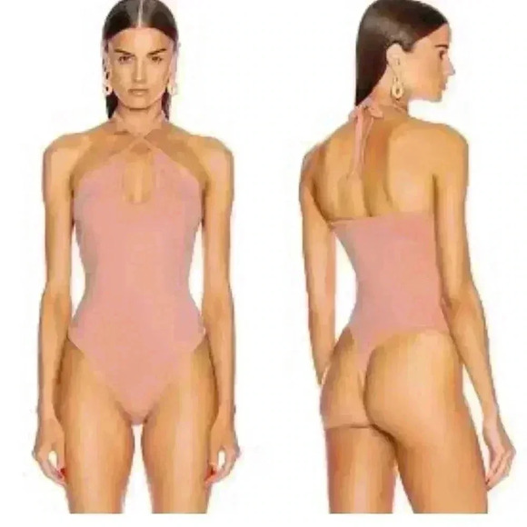 NWT Grlfrnd Peach  halter Bodysuit LARGE - Picture 1 of 4
